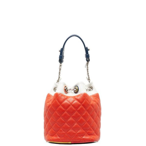 1 0149442 4 CHANEL Matelasse Bucket Shoulder Bag Orange White Multicolor