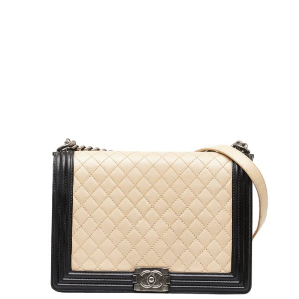 1 0149444 1 CHANEL Cocomark Boy Large Chain Bag Beige Black Lambskin