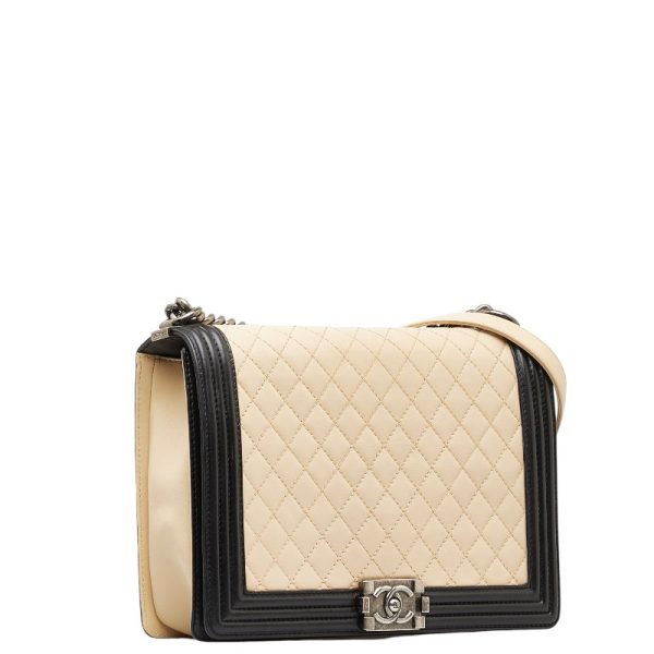 1 0149444 2 CHANEL Cocomark Boy Large Chain Bag Beige Black Lambskin