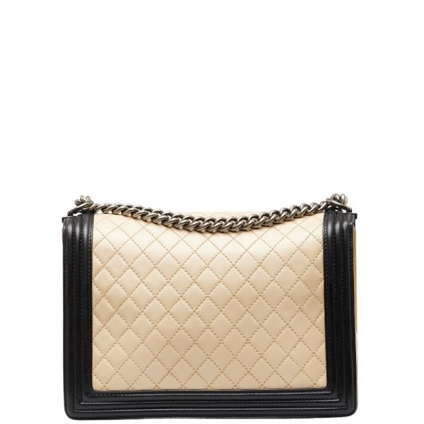 1 0149444 3 CHANEL Cocomark Boy Large Chain Bag Beige Black Lambskin