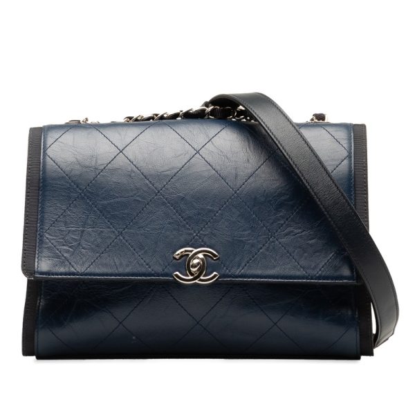 1 0149445 1 CHANEL Cocomark Chain Shoulder Bag Navy Silver Leather