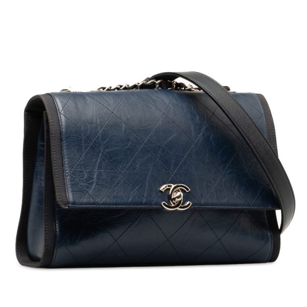 1 0149445 2 CHANEL Cocomark Chain Shoulder Bag Navy Silver Leather