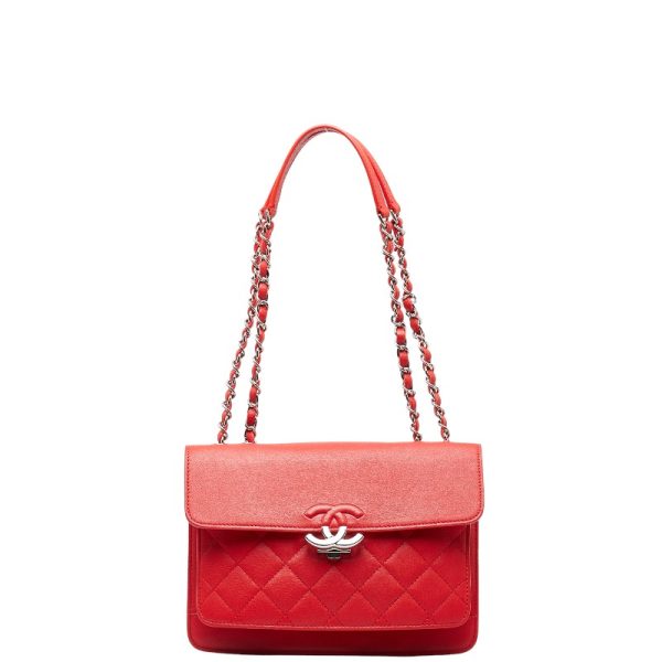 1 0149465 1 CHANEL Matelasse Coco Mark Chain Shoulder Bag Red Lambskin