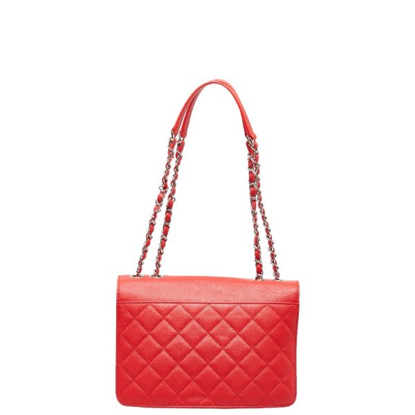 1 0149465 3 CHANEL Matelasse Coco Mark Chain Shoulder Bag Red Lambskin