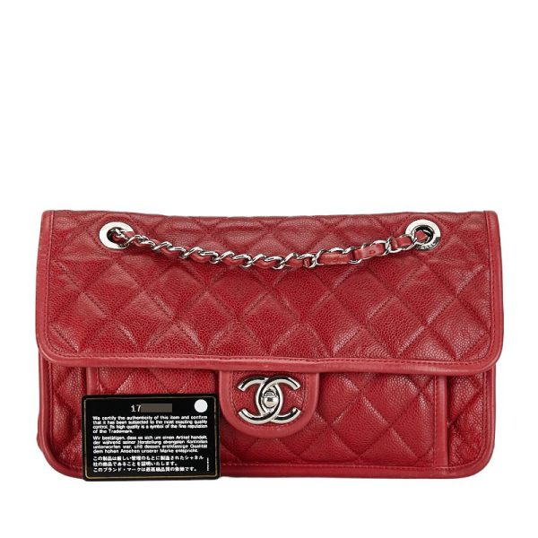 1 0149466 10 CHANEL French Riviera Matelasse Chain Shoulder Bag Red Caviar