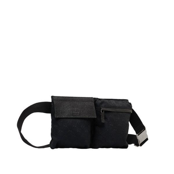 1 0149571 2 Gucci GG Canvas Waist Pouch Body Bag Black