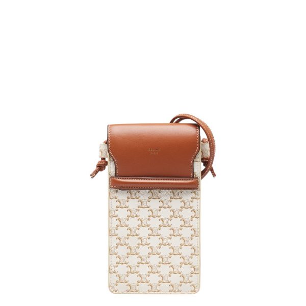 1 0149688 1 Celine Triomphe Mobile Case Shoulder Bag White Tan