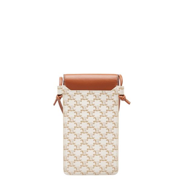 1 0149688 3 Celine Triomphe Mobile Case Shoulder Bag White Tan