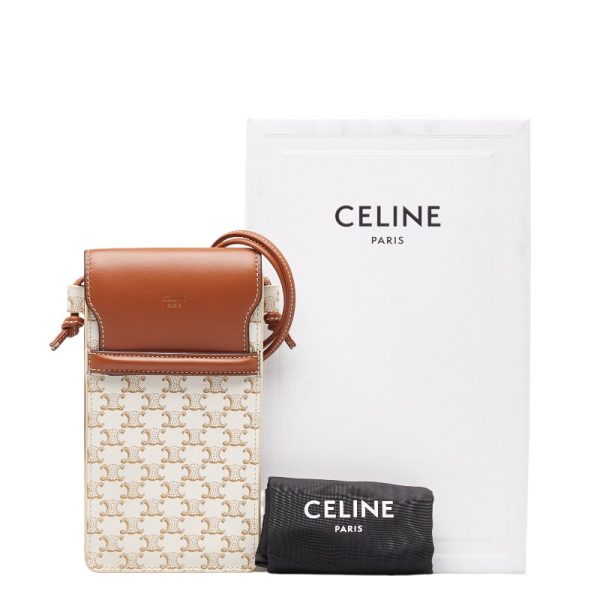 1 0149688 9 Celine Triomphe Mobile Case Shoulder Bag White Tan