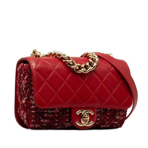 1 0149693 2 CHANEL Matelasse Coco Mark Chain Bag 2WAY Red Multicolor