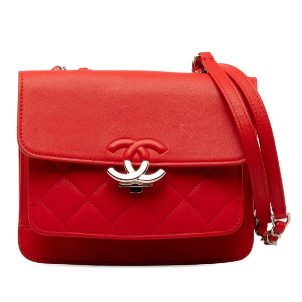 1 0149698 1 CHANEL Coco Mark Chain Shoulder Bag Red Silver Leather