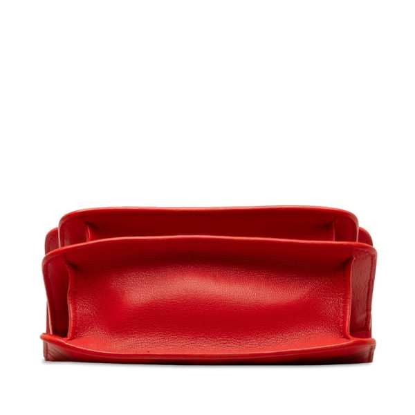 1 0149698 4 CHANEL Coco Mark Chain Shoulder Bag Red Silver Leather