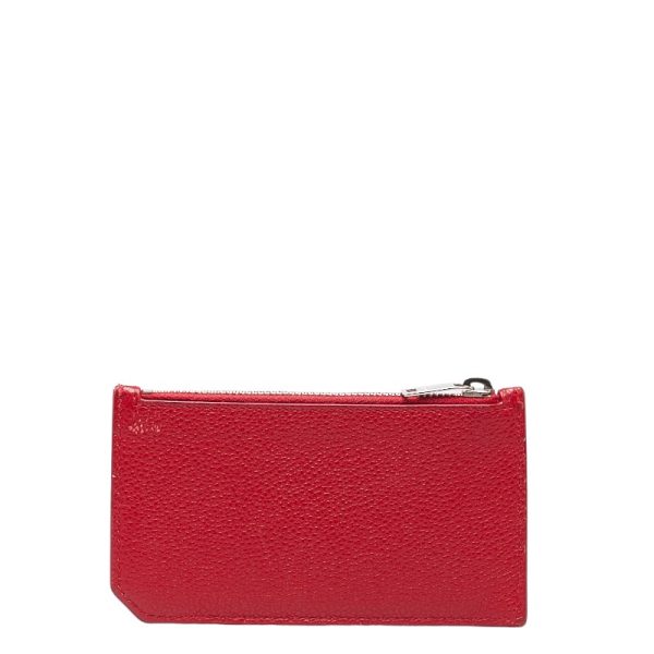 1 0150066 3 Saint Laurent Zip Pouch Case Coin Purse Red Silver Leather