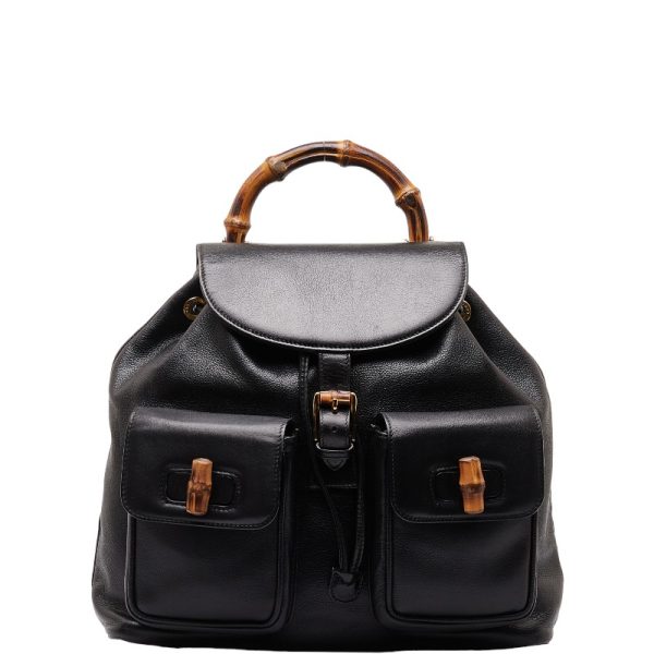 1 0150328 1 Gucci Bamboo Rucksack Backpack Black Leather