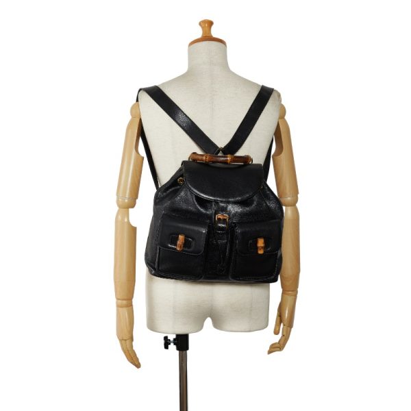 1 0150328 10 Gucci Bamboo Rucksack Backpack Black Leather