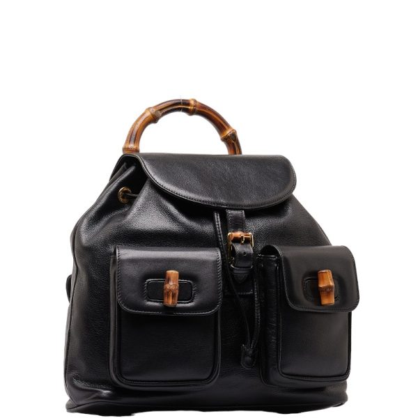 1 0150328 2 Gucci Bamboo Rucksack Backpack Black Leather