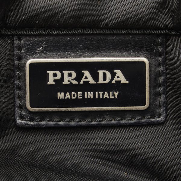 1 0150498 7 Prada Triangle Logo Plate Shoulder Bag Black Nylon Leather