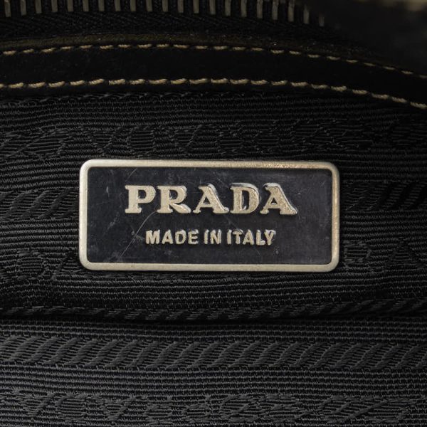 1 0150502 7 Prada Triangle Logo Plate Handbag Tote Bag Black Nylon Leather