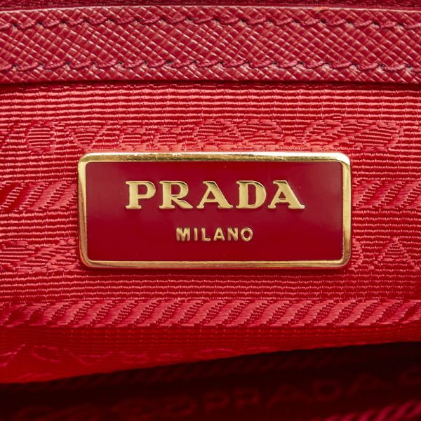 1 0150514 10 Prada Saffiano Triangle Logo Plate Handbag Shoulder Bag Red