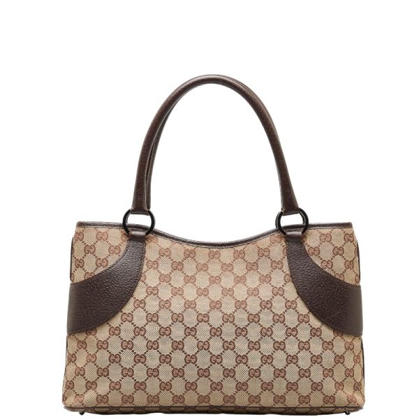 1 0150516 1 Gucci GG Canvas Tote Bag Brown Beige Canvas Leather