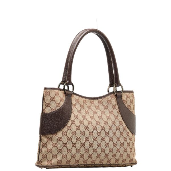 1 0150516 2 Gucci GG Canvas Tote Bag Brown Beige Canvas Leather