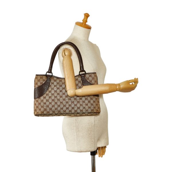 1 0150516 9 Gucci GG Canvas Tote Bag Brown Beige Canvas Leather