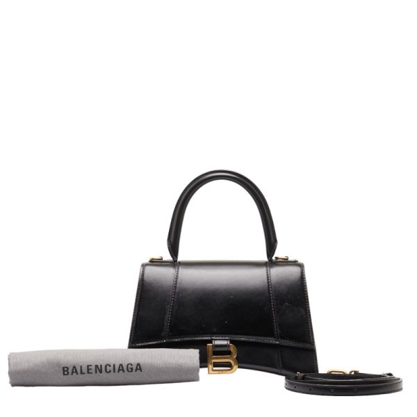 1 0150529 1 Balenciaga Hourglass Small 2WAY Black Leather