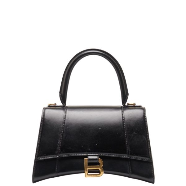 1 0150529 2 Balenciaga Hourglass Small 2WAY Black Leather