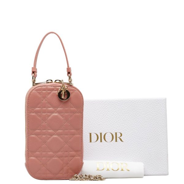 1 0150539 1 Dior Lady Phone Holder Smartphone Case Shoulder Bag Pink Lambskin