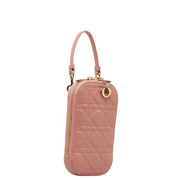 1 0150539 3 Dior Lady Phone Holder Smartphone Case Shoulder Bag Pink Lambskin