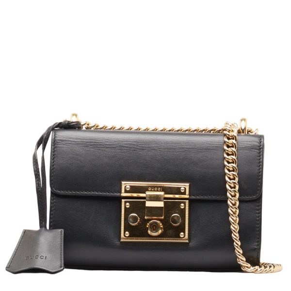 1 0150542 1 Gucci Chain Shoulder Bag 409487 Black Gold Leather