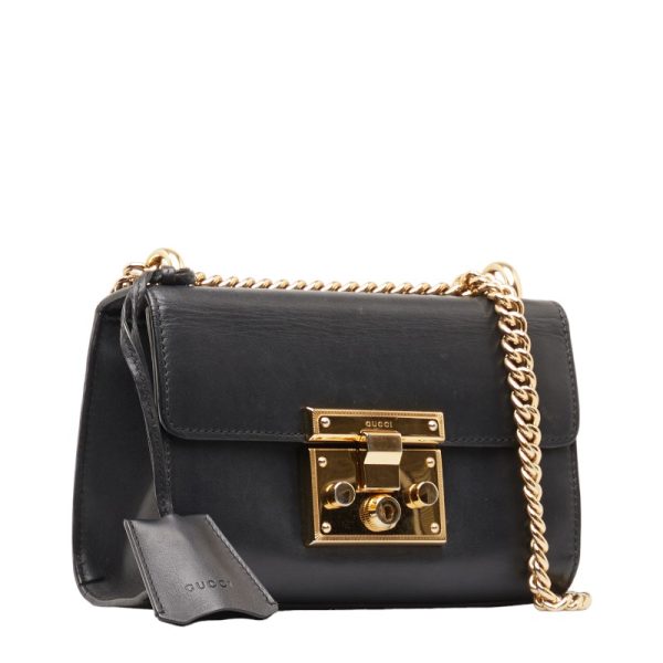 1 0150542 2 Gucci Chain Shoulder Bag 409487 Black Gold Leather