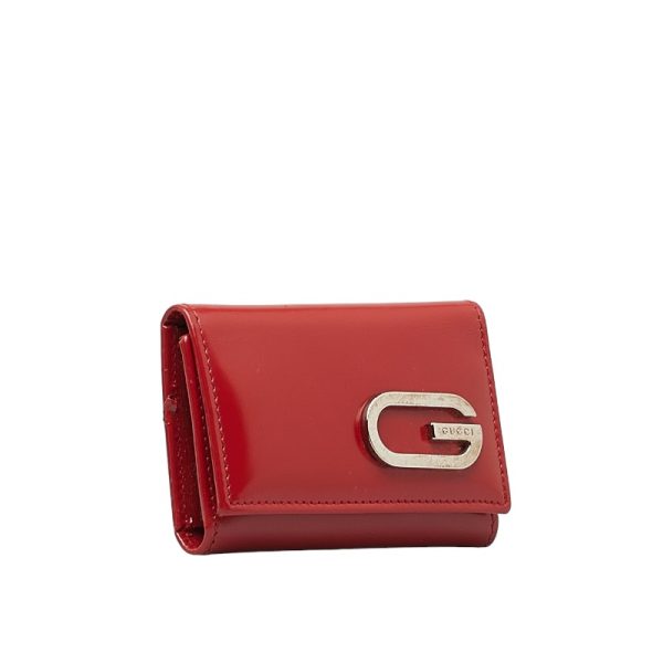 1 0150674 2 Gucci G Logo Key Case Red Silver Leather