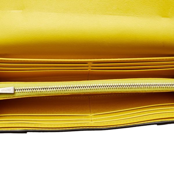 1 0150700 6 Celine Large Flap Multi Function Long Wallet Greige Yellow Leather