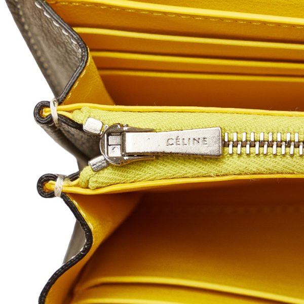 1 0150700 7 Celine Large Flap Multi Function Long Wallet Greige Yellow Leather