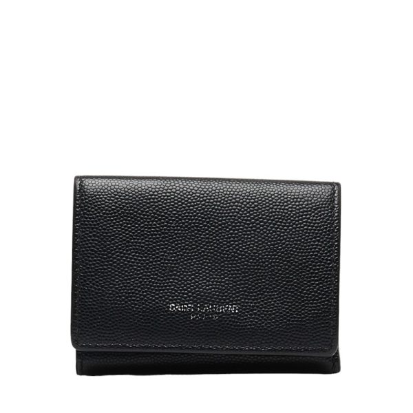 1 0150713 1 Saint Laurent Trifold Compact Wallet Bifold Wallet Black Leather