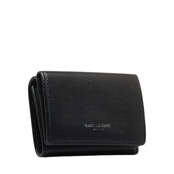 1 0150713 2 Saint Laurent Trifold Compact Wallet Bifold Wallet Black Leather