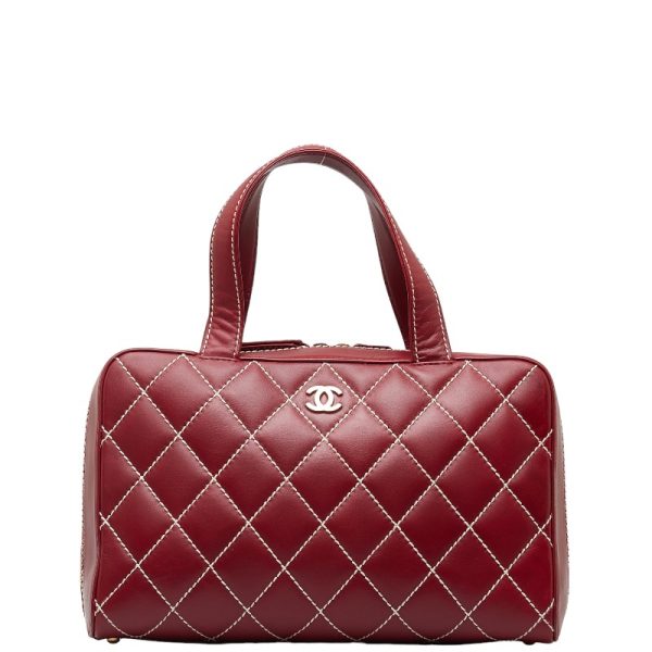 1 0151206 1 CHANEL Cocomark Wild Stitch Handbag Mini Boston Bag Red Lambskin