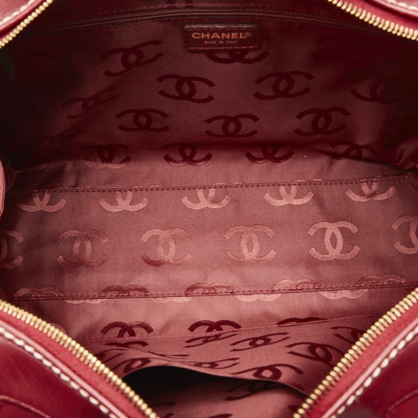 1 0151206 6 CHANEL Cocomark Wild Stitch Handbag Mini Boston Bag Red Lambskin