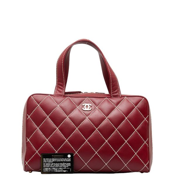 1 0151206 9 CHANEL Cocomark Wild Stitch Handbag Mini Boston Bag Red Lambskin