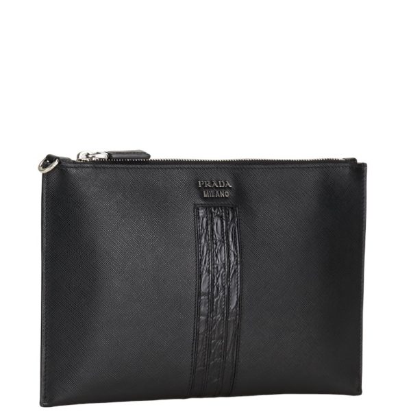 1 0151583 2 Prada Saffiano Clutch Bag 2NG005 Black Leather