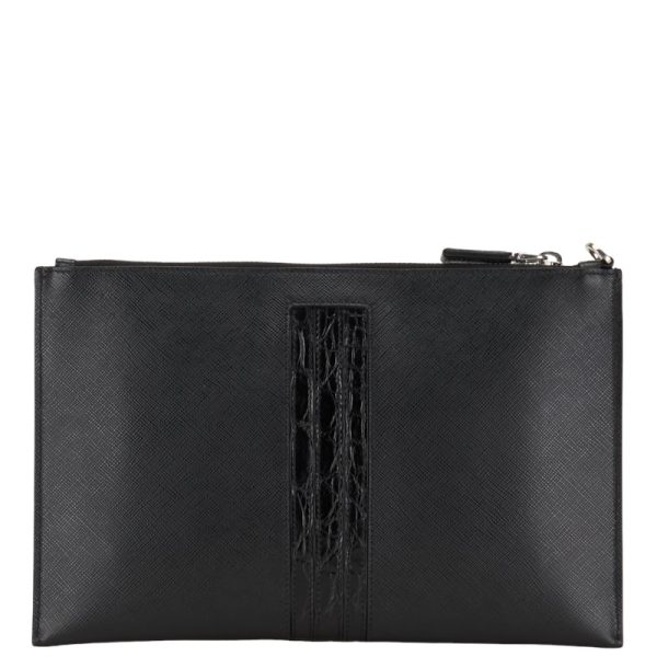 1 0151583 3 Prada Saffiano Clutch Bag 2NG005 Black Leather