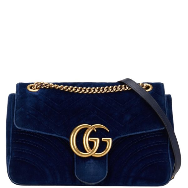 1 0151593 1 Gucci GG Marmont Chain Shoulder Bag Blue Velor