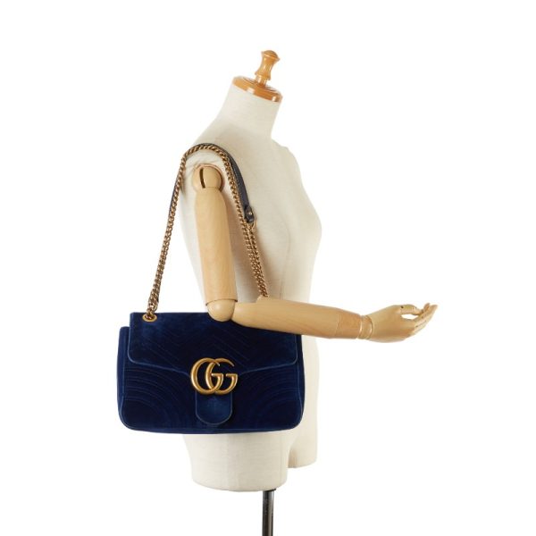 1 0151593 10 Gucci GG Marmont Chain Shoulder Bag Blue Velor