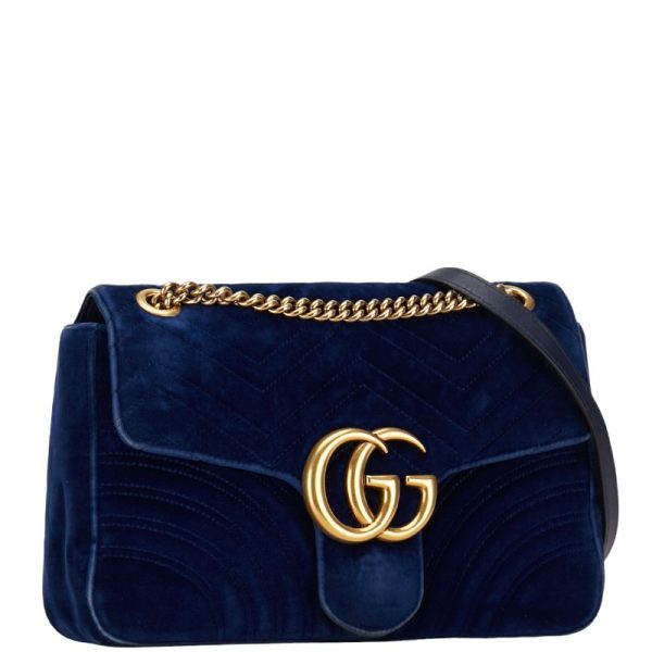 1 0151593 2 Gucci GG Marmont Chain Shoulder Bag Blue Velor