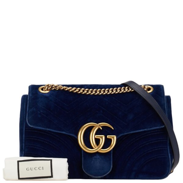 1 0151593 9 Gucci GG Marmont Chain Shoulder Bag Blue Velor