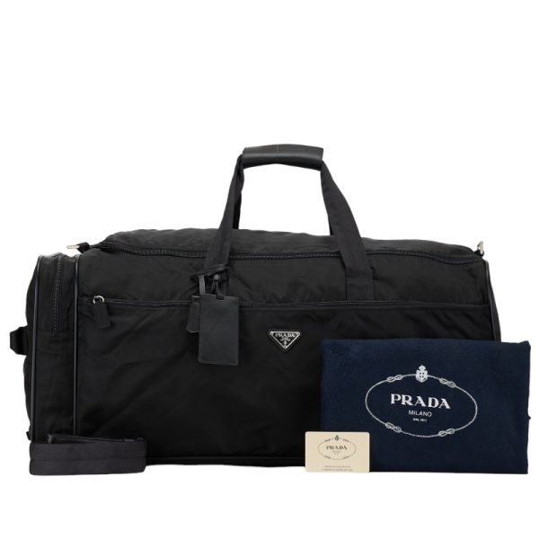 1 0151792 1 Prada Triangle Logo Plate Carry Bag Boston Bag 2WAY Black Leather