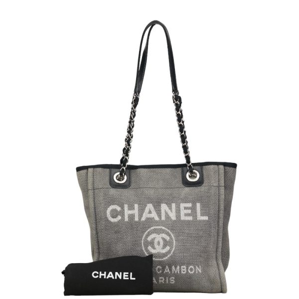 1 0151829 9 CHANEL Cocomark Logo Deauville PM Chain Tote Bag Gray Canvas Leather