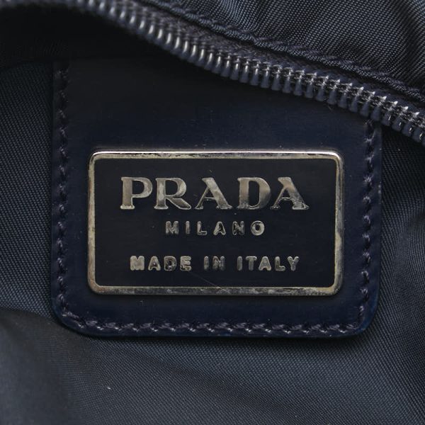 1 0151832 7 Prada Triangle Logo Plate Handbag Tote Bag Navy Nylon Leather