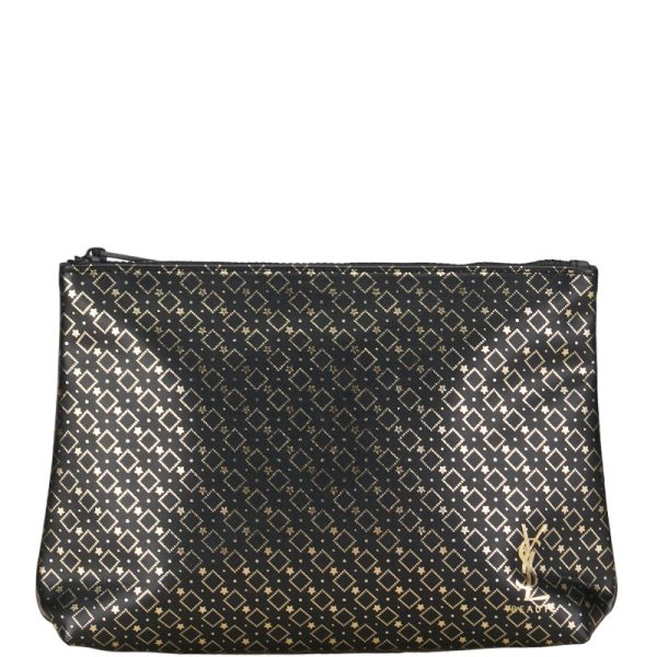 1 0151847 1 Saint Laurent Logo Star All Over Pattern Pouch Black Gold Leather